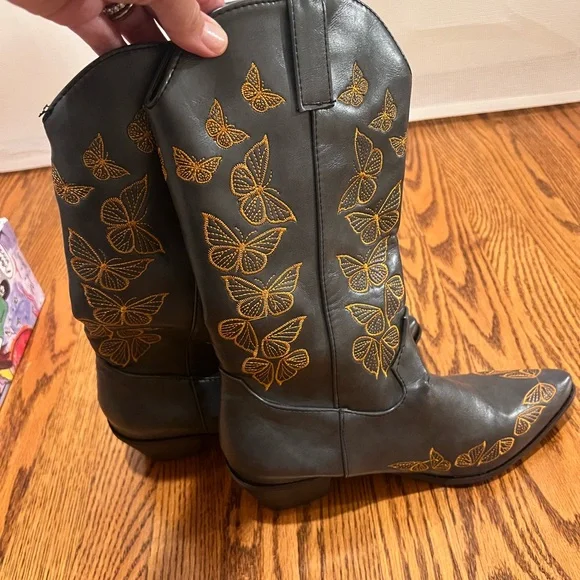 Embroidered Pull-On Chunky Heel Cowgirl Western Boots - Picture 3 of 10